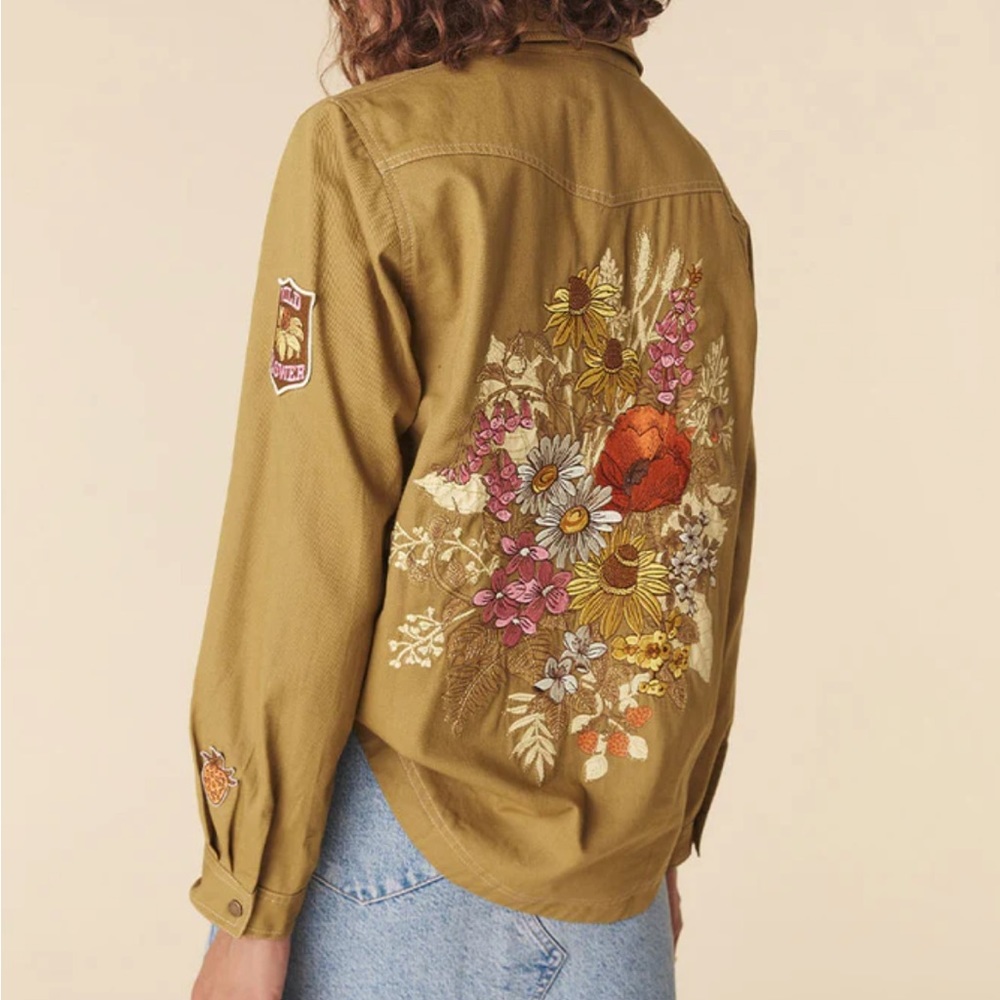 Spell Foxglove Embroidered Shirt in Olive 🫶